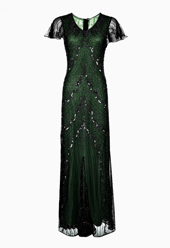 Roaring 20s Sequin Dress Weddings Dresses Green Embellished Maxi Dress 1920s Great Gatsby Style