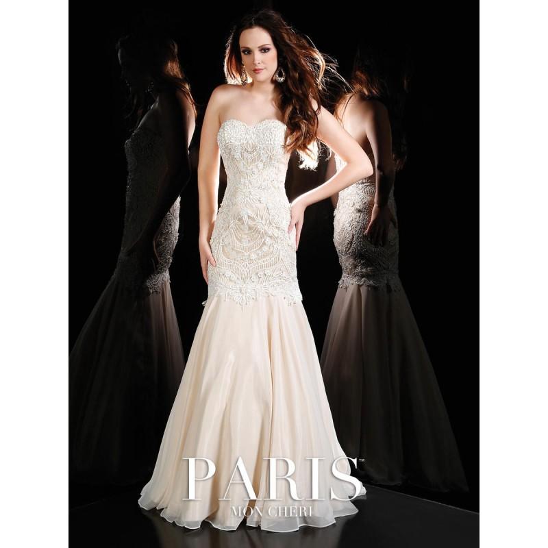 Hochzeit - White/Champagne Paris by Mon Cheri 116770 Paris Prom by Mon Cheri - Top Design Dress Online Shop