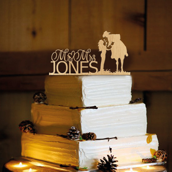 Wedding - Cowboy Rustic  Wedding Cake Topper - Personalized Monogram Cake Topper - Mr and Mrs - Cake Decor - Cowboy
