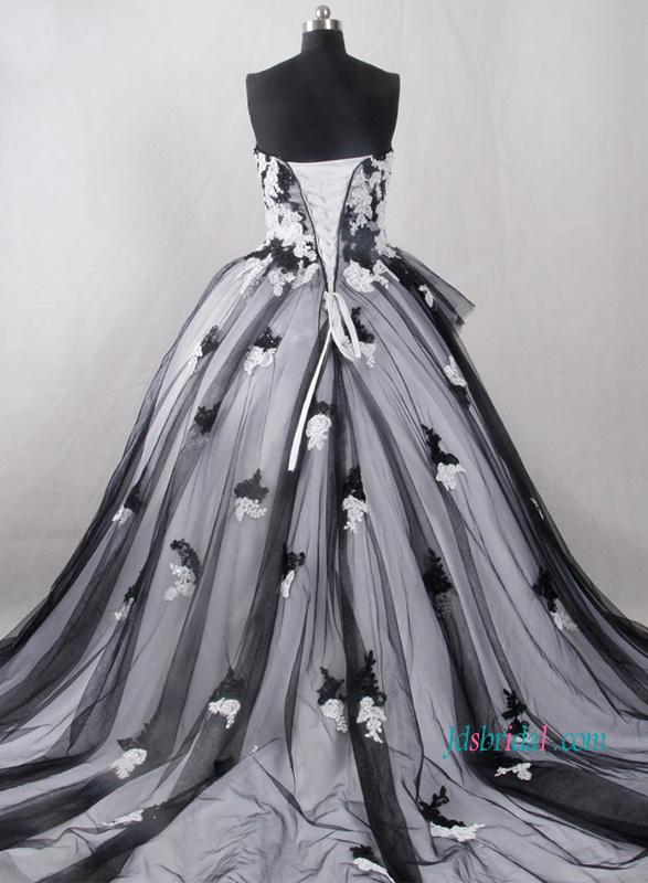 Wedding - Vintage inspired black and white ball gown wedding dress