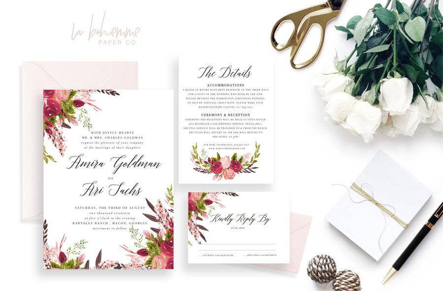 Wedding - Printable Wedding Invitation Suite / Wedding Invite Set - The Amira Suite