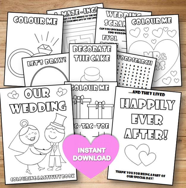 Wedding - Kids Wedding colouring & activity book- INSTANT DOWNLOAD - PDF Reception Game,Colouring pages,Printable colouring activity English Spelling