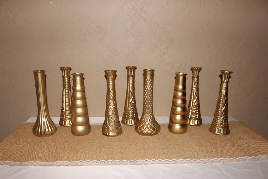 Hochzeit - Gold Wedding Decor / Huge lot of Gold Vases / Gold Bud vases / Lot of 10