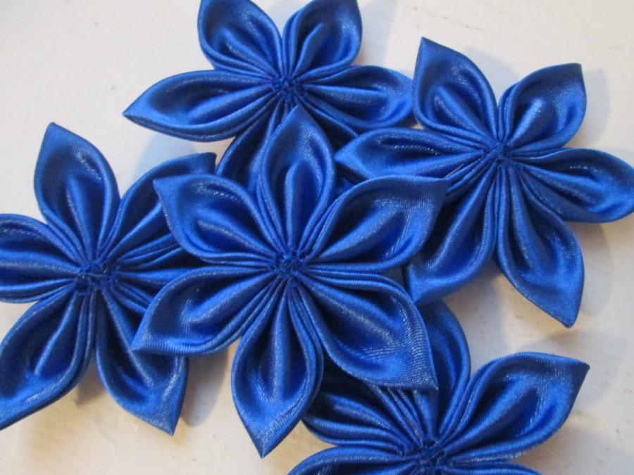 زفاف - Royal Blue Kanzashi Flowers, DIY Wedding Supplies, Bridal Millinery Supply, Sapphire Loose Flowers, DIY Hair- Headband, Fascinator Supply