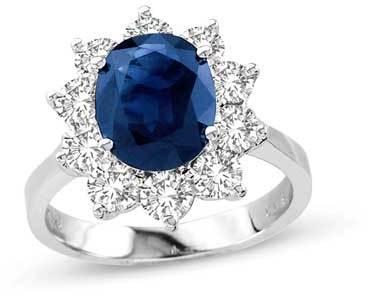 زفاف - Precious BrideTM Oval Blue Sapphire and 1-1/2 CT. T.W. Diamond Frame Engagement Ring in 14K White Gold