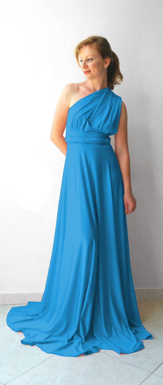 Hochzeit - Blue turquoise Infinity Dress - floor length  long straps blue turquoise color wrap dress