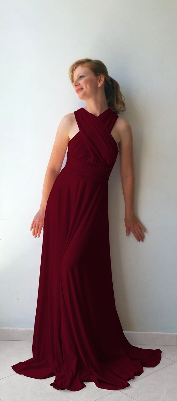زفاف - Bordo Infinity Dress - floor length  long straps  wrap dress