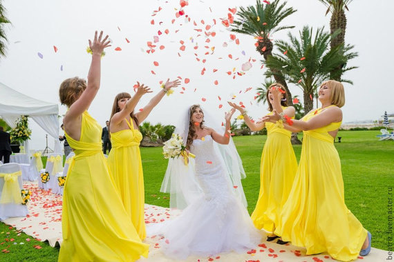 Свадьба - Bright yellow Infinity Dress - floor length wrap dress