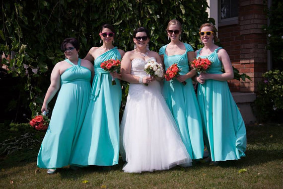 زفاف - Infinity blue bridesmaid dress Convertible Dress - floor length  long straps in pool water color wrap dress