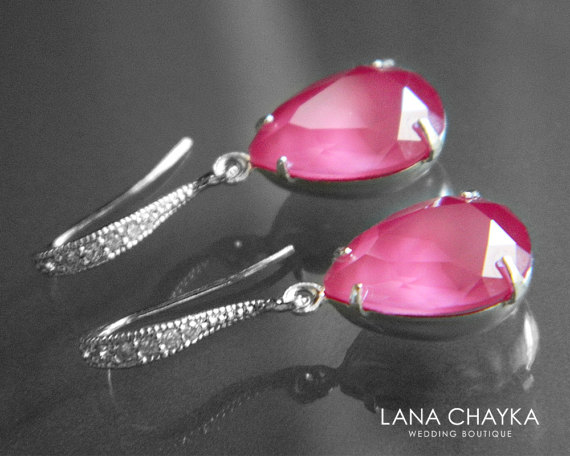 Hochzeit - Peony Pink Crystal Earrings Swarovski Peony Pink Rhinestone Silver CZ Earrings Wedding Pastel Pink Crystal Earrings Pink Silver Jewelry