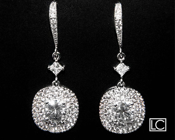 Wedding - Cubic Zirconia Bridal Earrings Chandelier Silver CZ Wedding Earrings Clear Cubic Zirconia Dangle Earrings Wedding Cubic Zirconia Jewelry