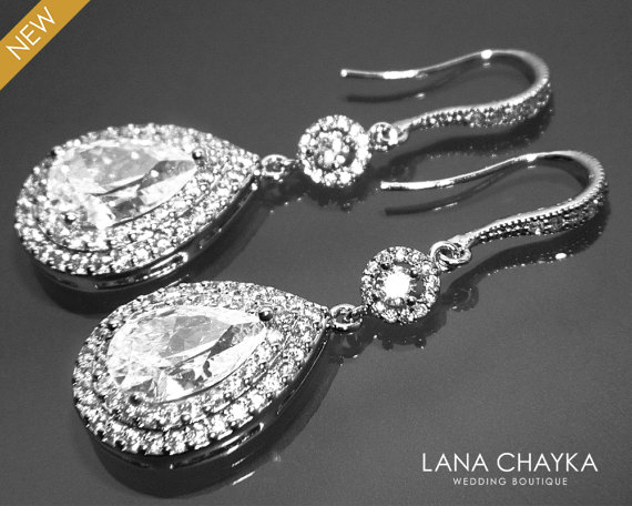 زفاف - Cubic Zirconia Bridal Earrings Chandelier Crystal Wedding Earrings Sparkly Dangle CZ Wedding Earrings Bridal Bridesmaid Crystal Jewelry