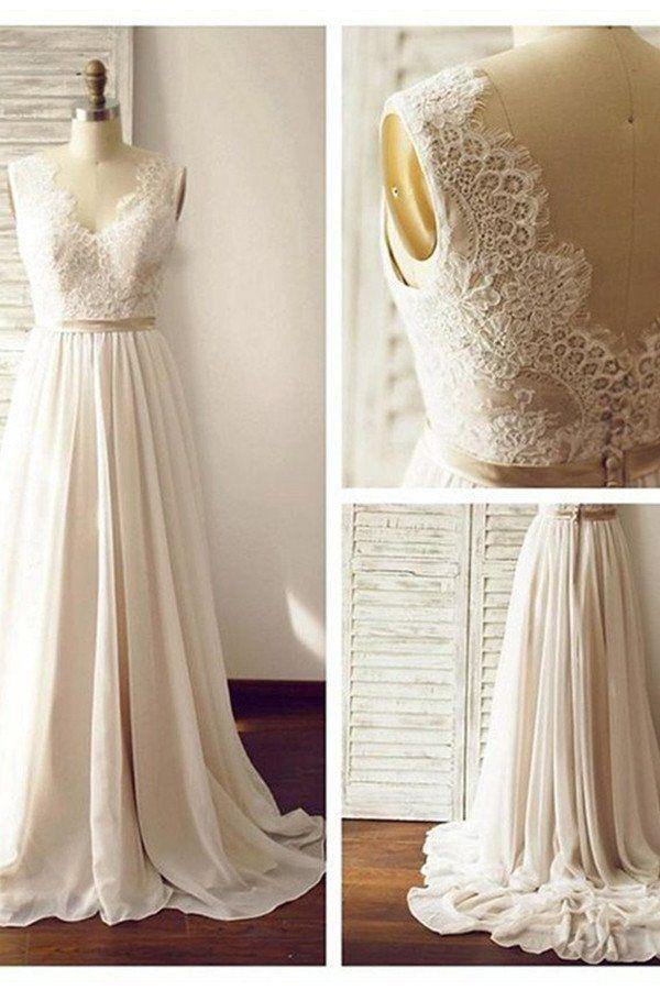 Свадьба - Lace Backless Beach Wedding Dresses, 2017 Chiffon Long Custom Wedding Gowns, Affordable Bridal Dresses, 17097