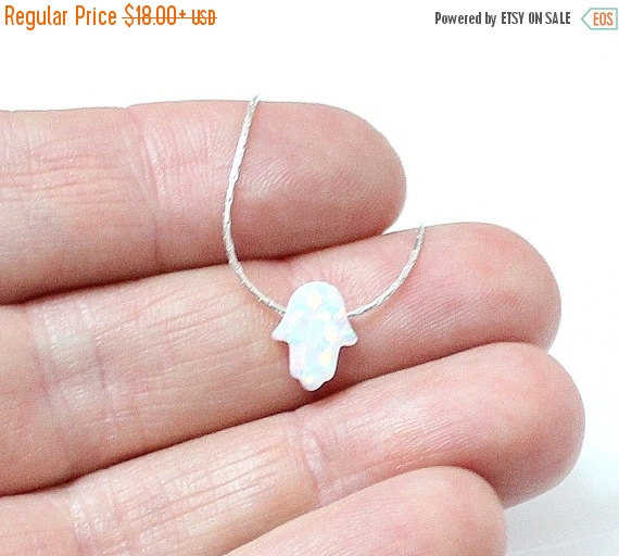 Mariage - Spring Sale Opal Hamsa Necklace, White Hamsa Opal Necklace, Sterling Silver Necklace Hamsa Opal, Silver Hand Necklace Opal Jewelry, Simple N