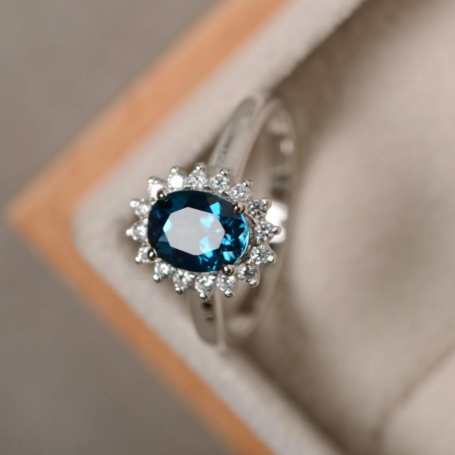 زفاف - London blue topaz ring, sterling silver, blue gemstone, promise ring, engagement ring, oval cut ring