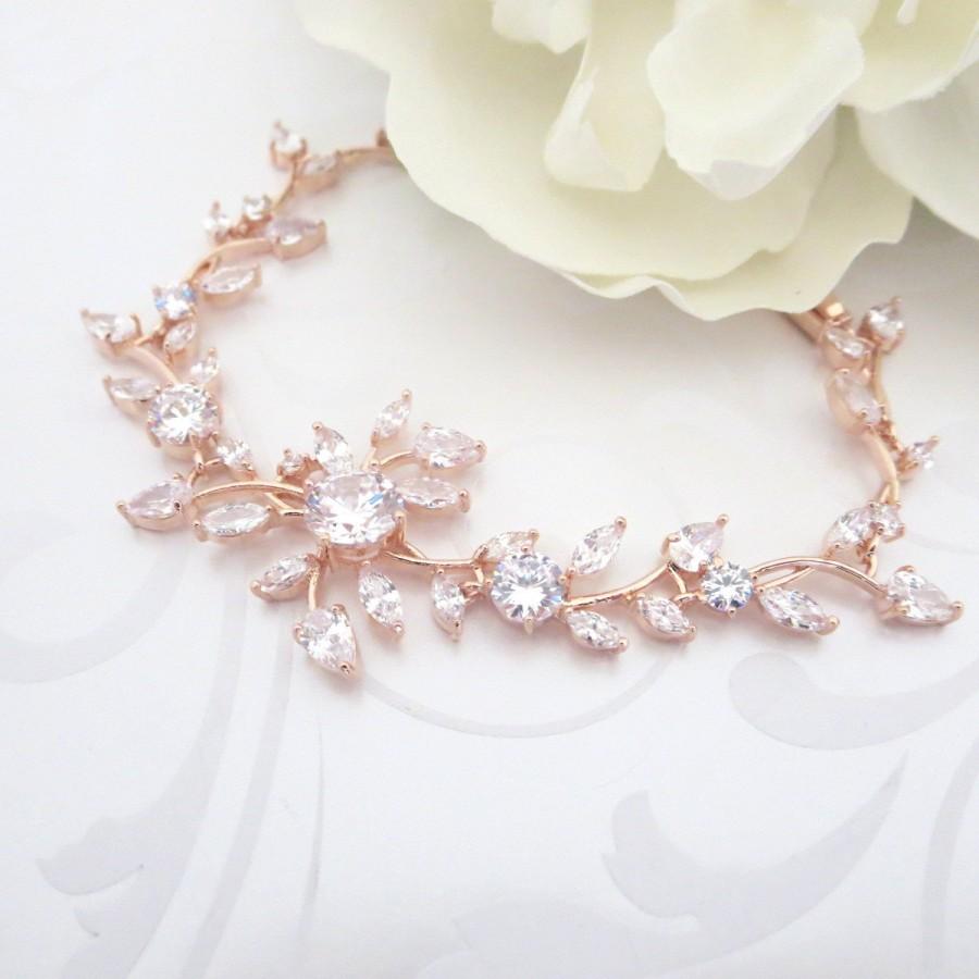 زفاف - Rose Gold bridal bracelet, Crystal Wedding bracelet, Bridal jewelry, Rose Gold jewelry, CZ bracelet, Bridesmaid bracelet, Bridesmaid jewelry