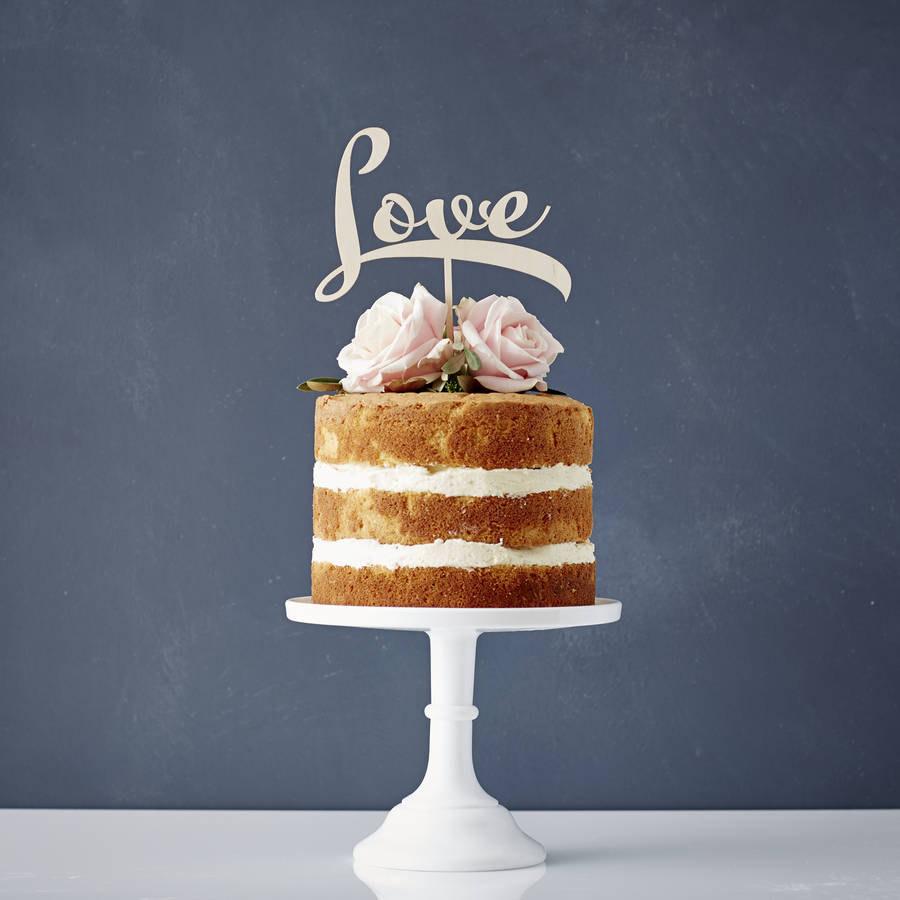 Hochzeit - Calligraphy 'Love' Wooden Cake Topper