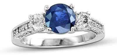 Wedding - Precious BrideTM 6.5mm Blue Sapphire and 1/2 CT. T.W. Diamond Engagement Three Stone Ring in 14K White Gold