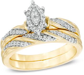 Mariage - 1/4 CT. T.W. Marquise Composite Diamond Slant Striped Bridal Set in 10K Gold