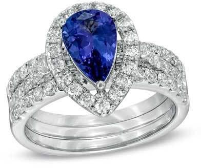 Wedding - Precious BrideTM Pear-Shaped Tanzanite and 1-1/5 CT. T.W. Diamond Bridal Set in 14K White Gold