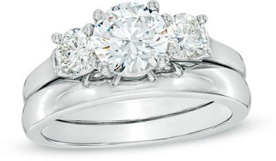 Hochzeit - 2-1/5 CT. T.W. Certified Diamond Three Stone Bridal Set in Platinum (H/SI2)