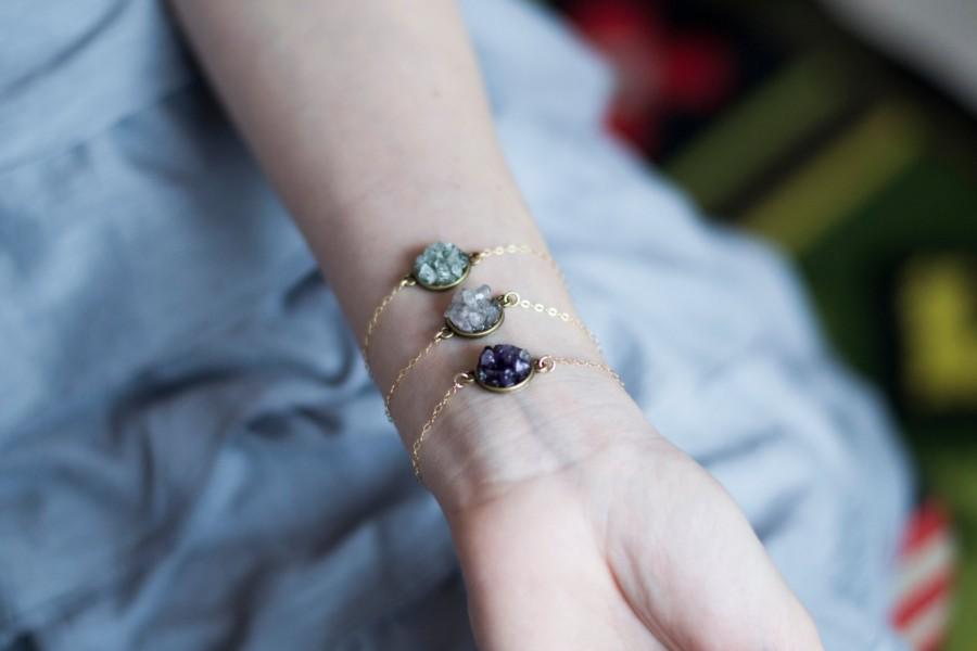 Wedding - Druzy bracelet, womens quartz bracelet, mineral jewelry, amethyst bracelet, aquamarine bracelet, bohemian bracelet, 14k gold filled bracelet