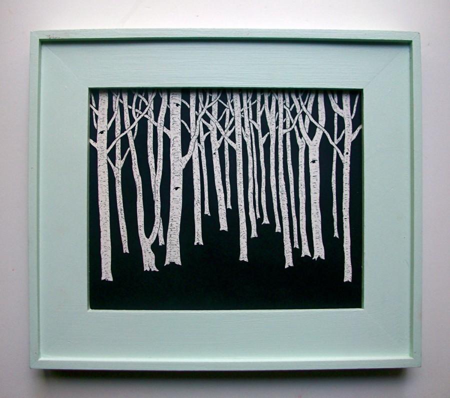 زفاف - Night Birch (ORIGINAL SCRATCHBOARD ART) 8" x 10" by Mike Kraus in a Gianluca Moretti Frame Free Shipping!