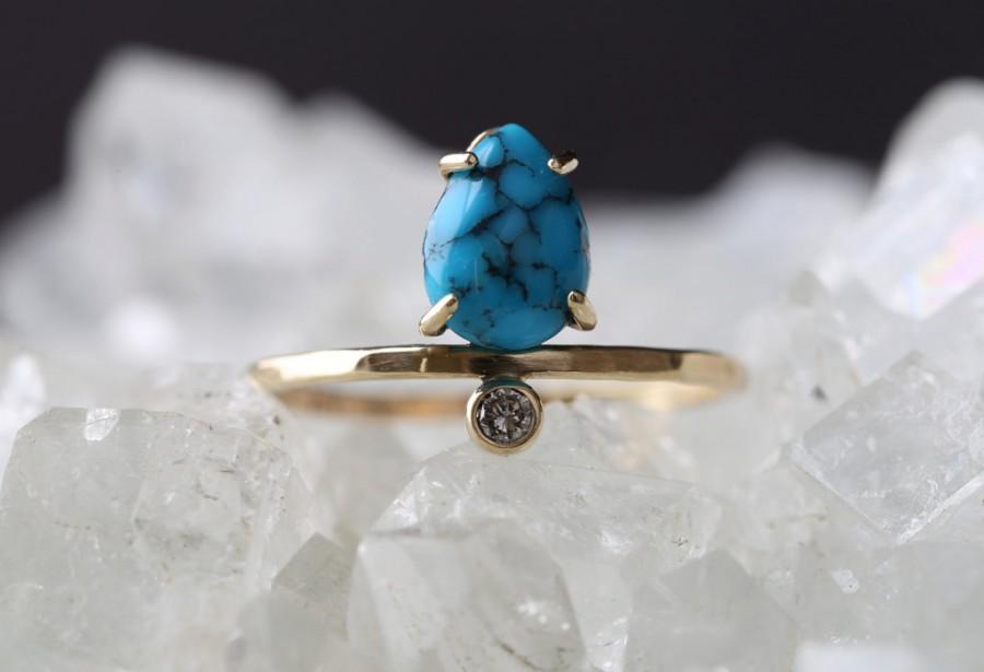 زفاف - Vertical Turquoise + Diamond Ring