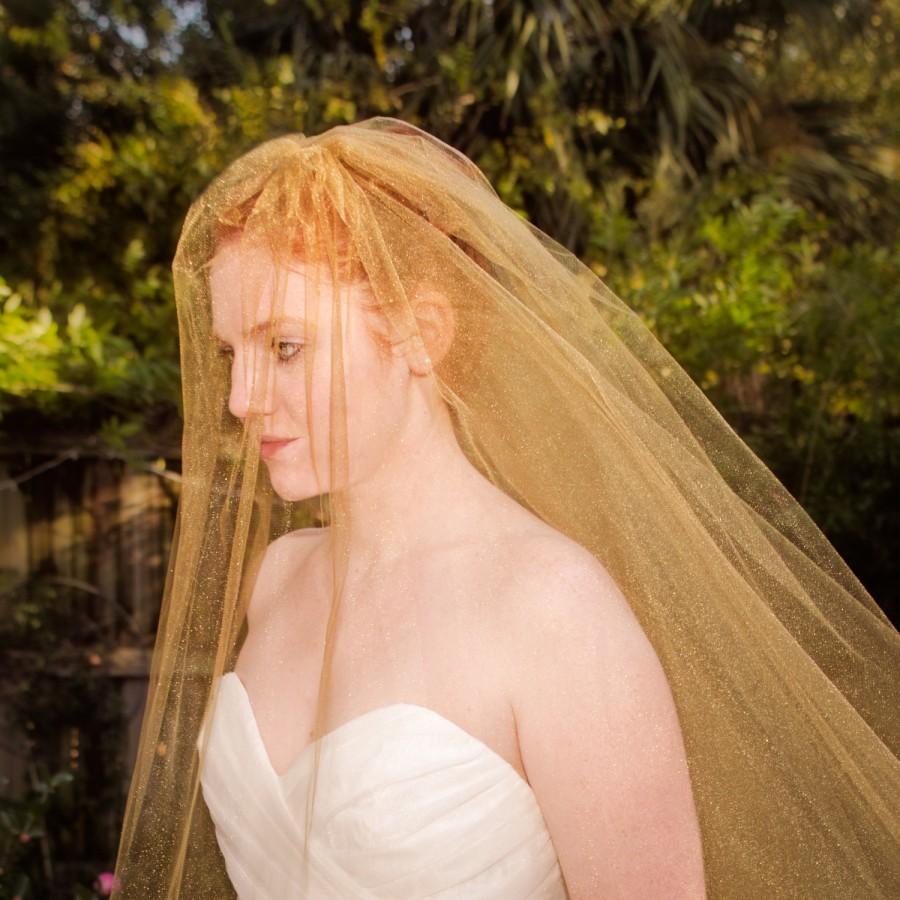 Свадьба - Gold Wedding Veil Blusher, Cut Edge Veil, One or Two Layer Veil, Ivory Bridal Veil, Antique Gold Veil, Blusher Veil- WILLOW