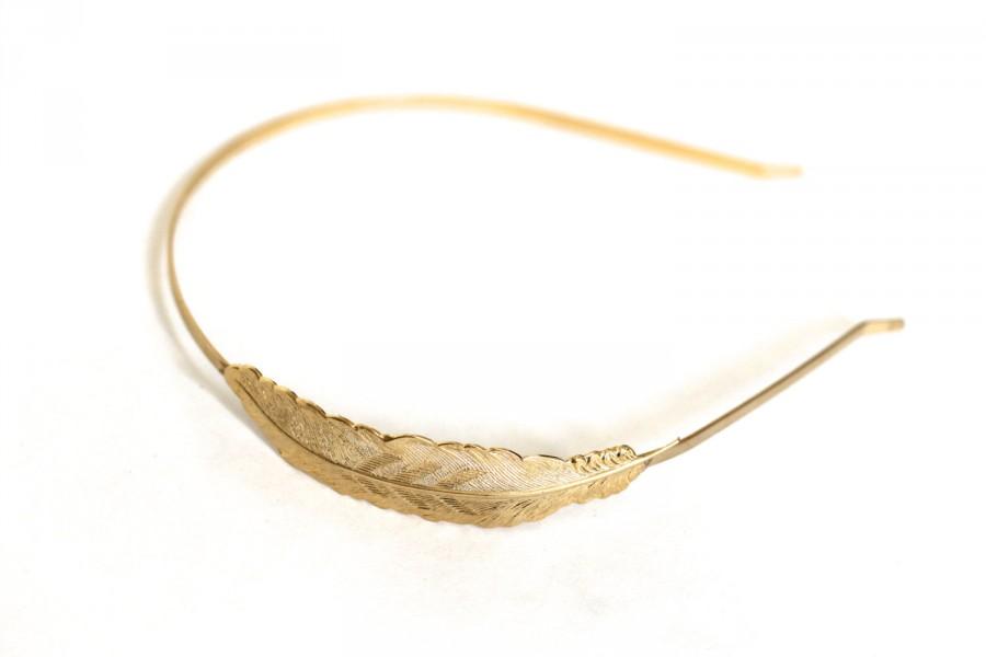 Свадьба - Medium Gold Feather Headband, Golden Feather Goddess Wreath, Flexible Headband, Hand Made, Indian Style, Gold Plated, Bridal Accessories