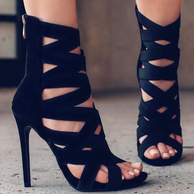 Wedding - Black Bandage Sandals