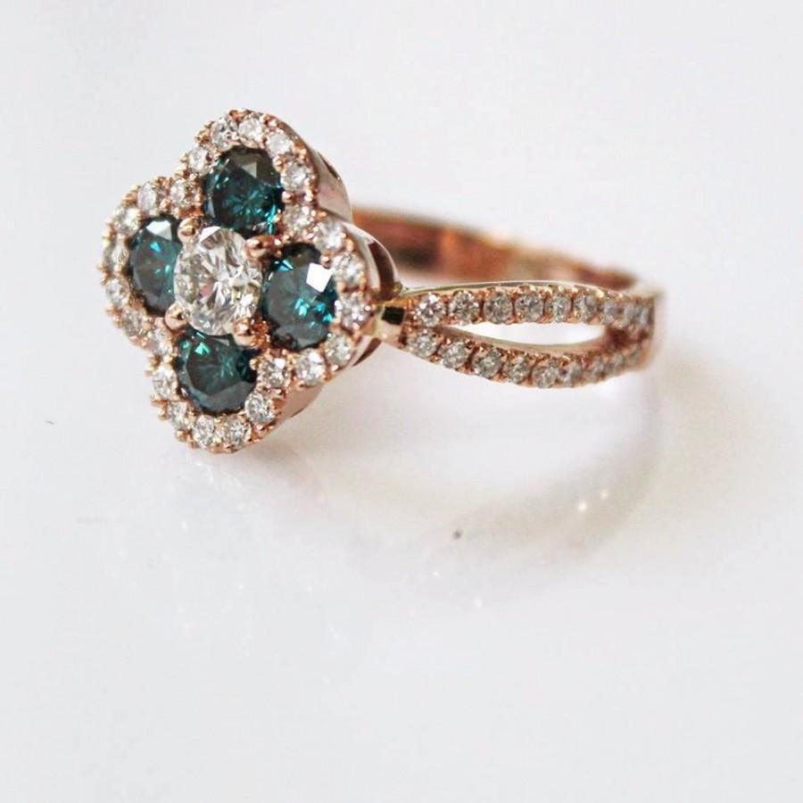 زفاف - Gorgeous Ring, Gold Ring with Diamonds, White and Blue Diamonds Engagement Ring, Silver Ring - Gold plated, Cubic Zirconia. Micro Pave Ring