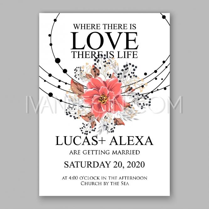 Wedding - Wedding Invitation Floral Bridal Shower Invitation Wreath with pink flowers Anemone, Peony - Unique vector illustrations, christmas cards, wedding invitations, images and photos by Ivan Negin