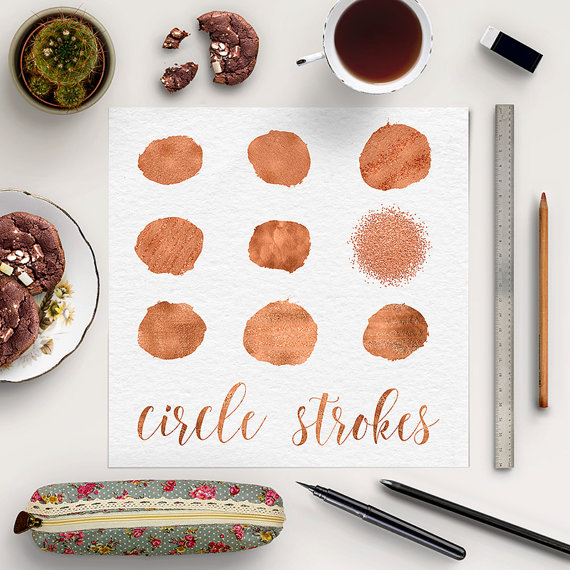 Свадьба - Copper Circle Brush Strokes Clip Art, Copper Clipart, Copper Round Spots, Hand Painted Splotches, Commercial Use, BUY7FOR10
