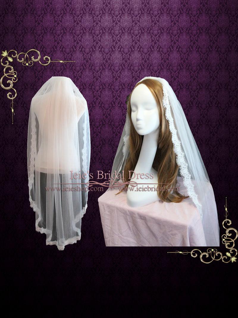 Wedding - Finger Tip Wedding Veil with Eye Lash Lace Edge Gathered with Comb VG1055