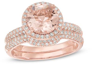 Свадьба - Precious BrideTM 8.0mm Morganite and 5/8 CT. T.W. Diamond Frame Bridal Set in 14K Rose Gold