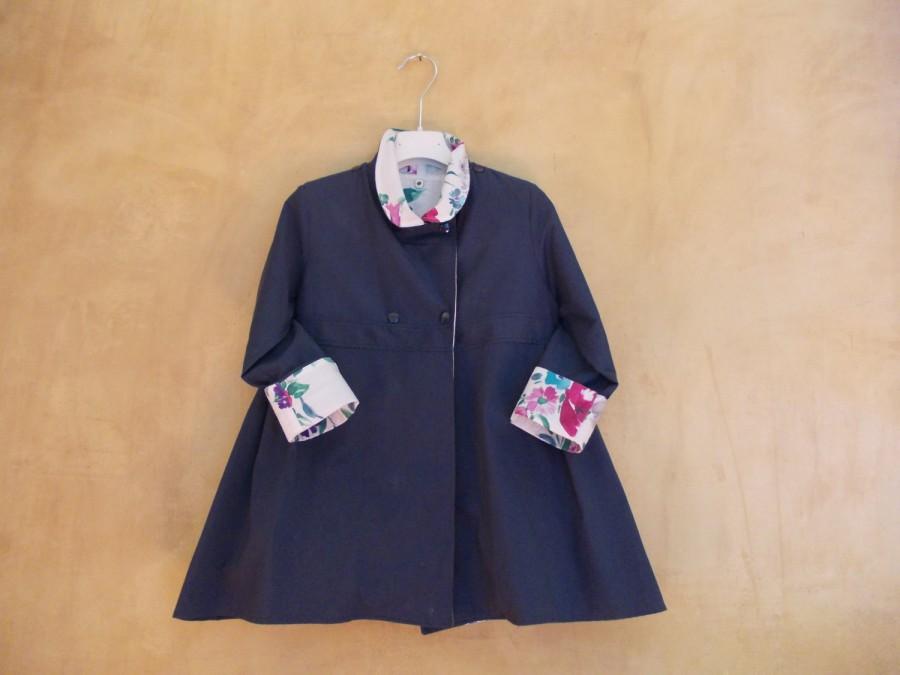Hochzeit - Overcoat Baby toddler girl, elegant  blue cotton gabardine fully lined.  3-4 years