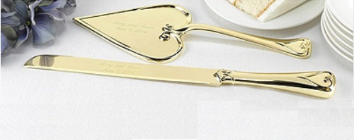 Mariage - Gold Plated Engraved Wedding Cake Knife Set Wedding Accessories Personalized