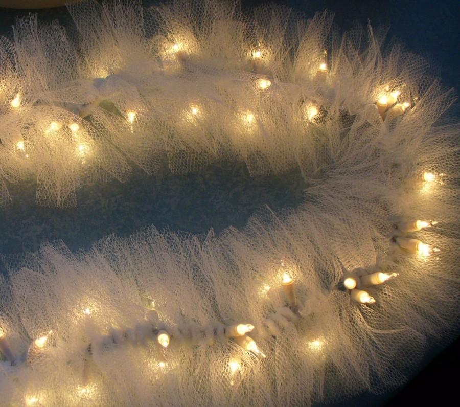 Hochzeit - Ivory TULLE netting on mini string LIGHTS SWAG garland
