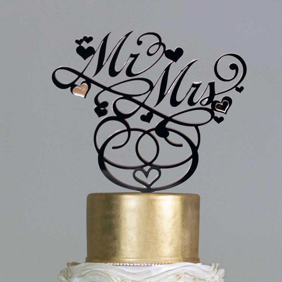 زفاف - Wedding Cake Topper - Mr & Mrs Cake Topper - Black Elegant Wedding Cake Sign - Calligraphy - Mr and Mrs