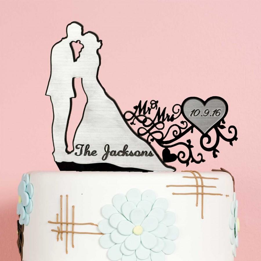 Wedding - Wedding Cake Topper - Custom Cake Topper - Silhouette - Fancy Black Topper - Personalized Cake Decor