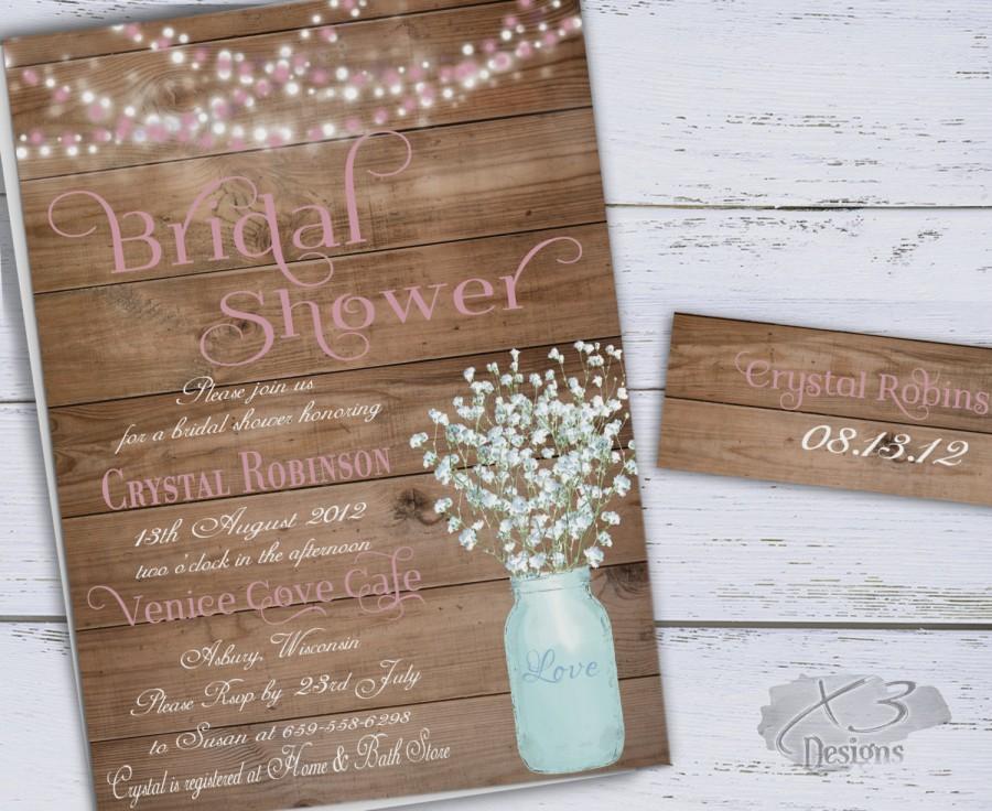 Hochzeit - Mason Jar Wedding Shower Invitation, Rustic Bridal Shower Invitation Printable, Country Wedding Shower Invite