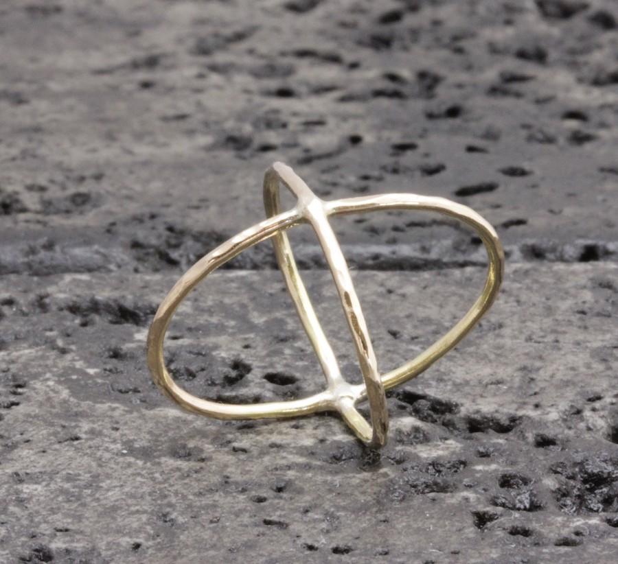 زفاف - 1.0 mm 14 k gold filled hammered cross rings, x rings