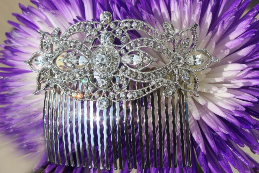 Свадьба - art deco swarovski crystal clear rhinestone silver bridal hair comb wedding hair accessories large hair combs headpiece head piece for bride