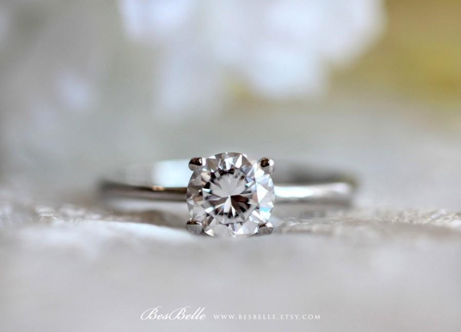 زفاف - 1.0 ct Solitaire Engagement Ring-Brilliant Cut Diamond Simulant-Bridal Ring-Wedding Ring-Promise Ring-Solid Sterling Silver [3313]
