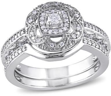Mariage - 1/3 CT. T.W. Diamond Flower Medallion Bridal Set in Sterling Silver