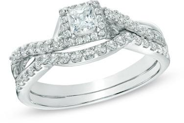 زفاف - 3/4 CT. T.W. Princess-Cut Diamond Frame Twist Shank Bridal Set in 10K White Gold