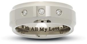 Wedding - 1/10 CT. T.W. Diamond Engraved Comfort Fit Titanium Wedding Band (17 Characters)