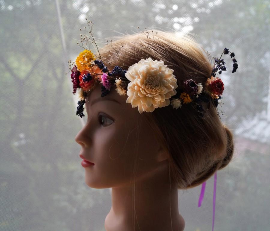 Wedding - Lavender Flower Crown, Dried Floral crown, wedding wreath, Bridal Crown, Rustic crown, Floral Head Wreath, Hair Accessories, dried flower