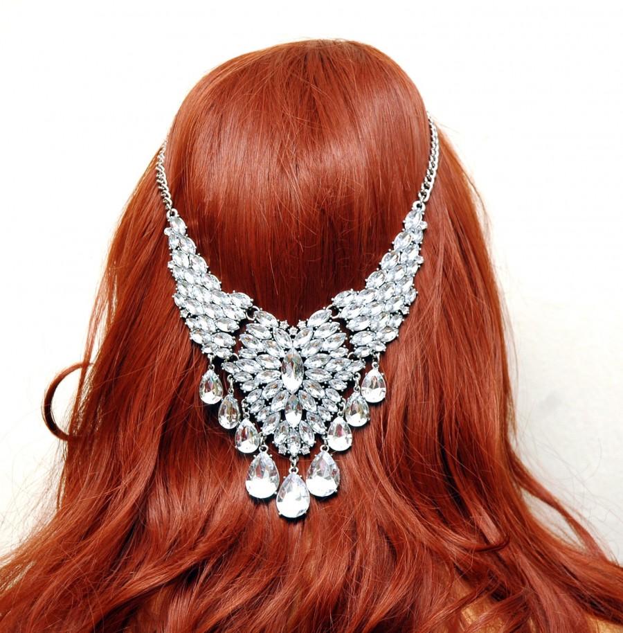Hochzeit - Boho Bridal Hair Piece, Hair Jewelry Wedding Headpiece, Crystal Bridal Hair Chain Headpiece, Statement Hair Chain Headpiece, Wedding Hair Accessory - $45.00 USD
